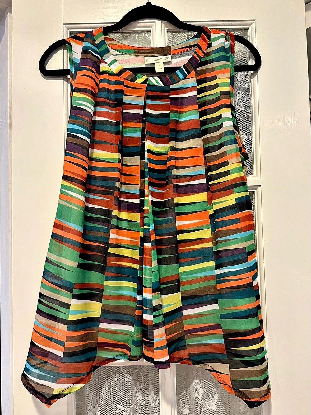 Dana Buchman Women’s L Multicolor Abstract Stripe Sleeveless Tunic Top